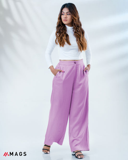 Linen Wide Leg Pant - Purple