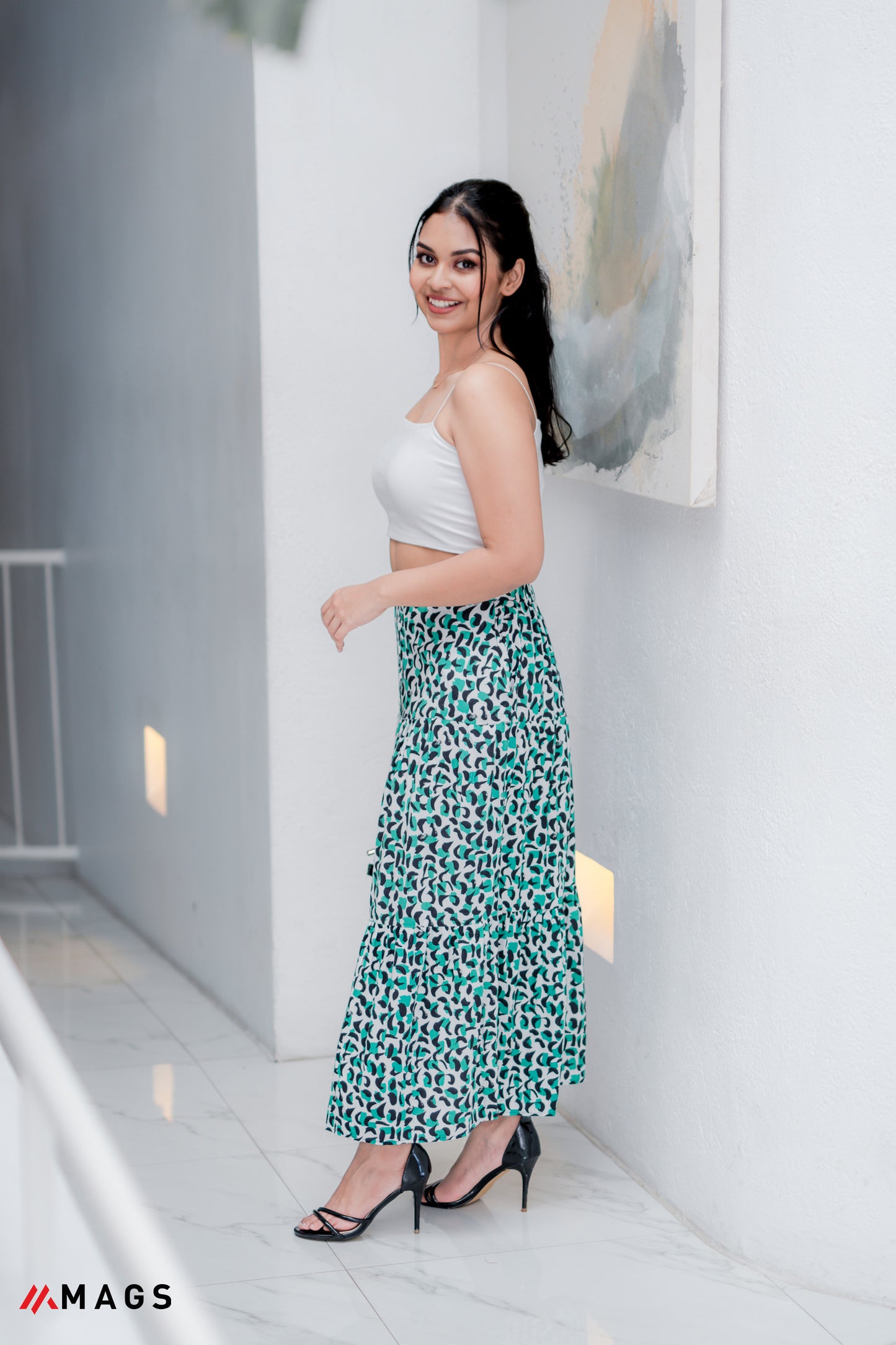 Button Front Printed Maxi Skirt