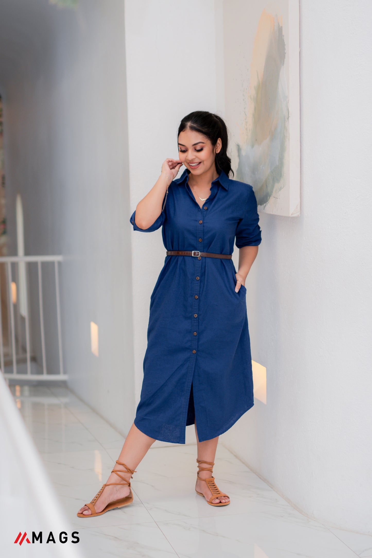 Indigo Blue Linen Maxi  Dress