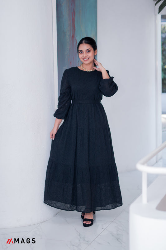 Noir Majesty Cut-lawn Maxi Gown