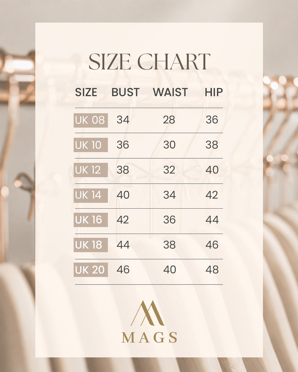 Size chart for Odessa