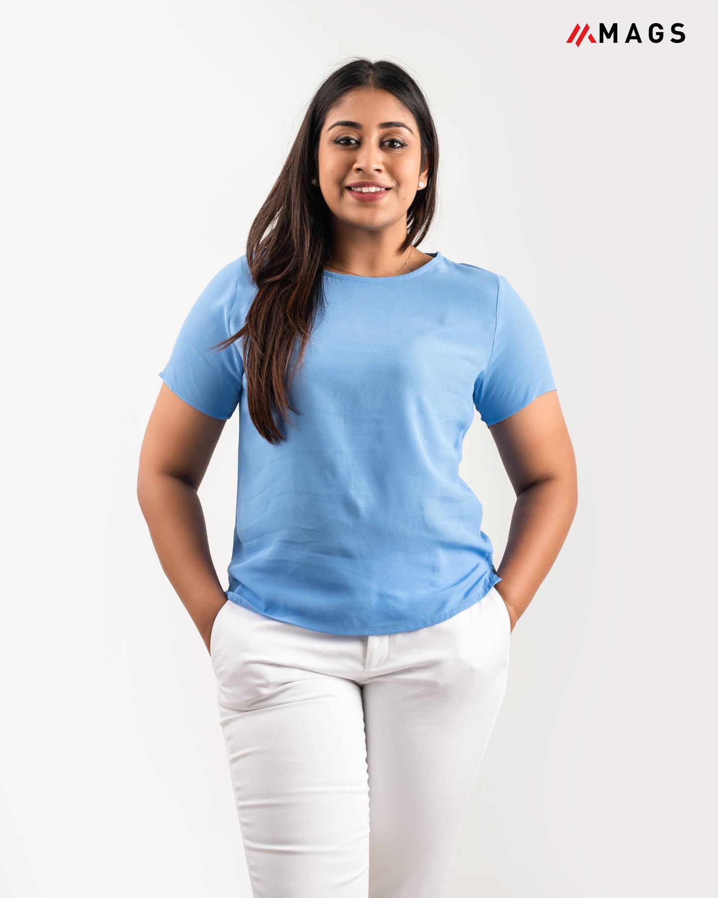 Round Neck Blue Basic Top