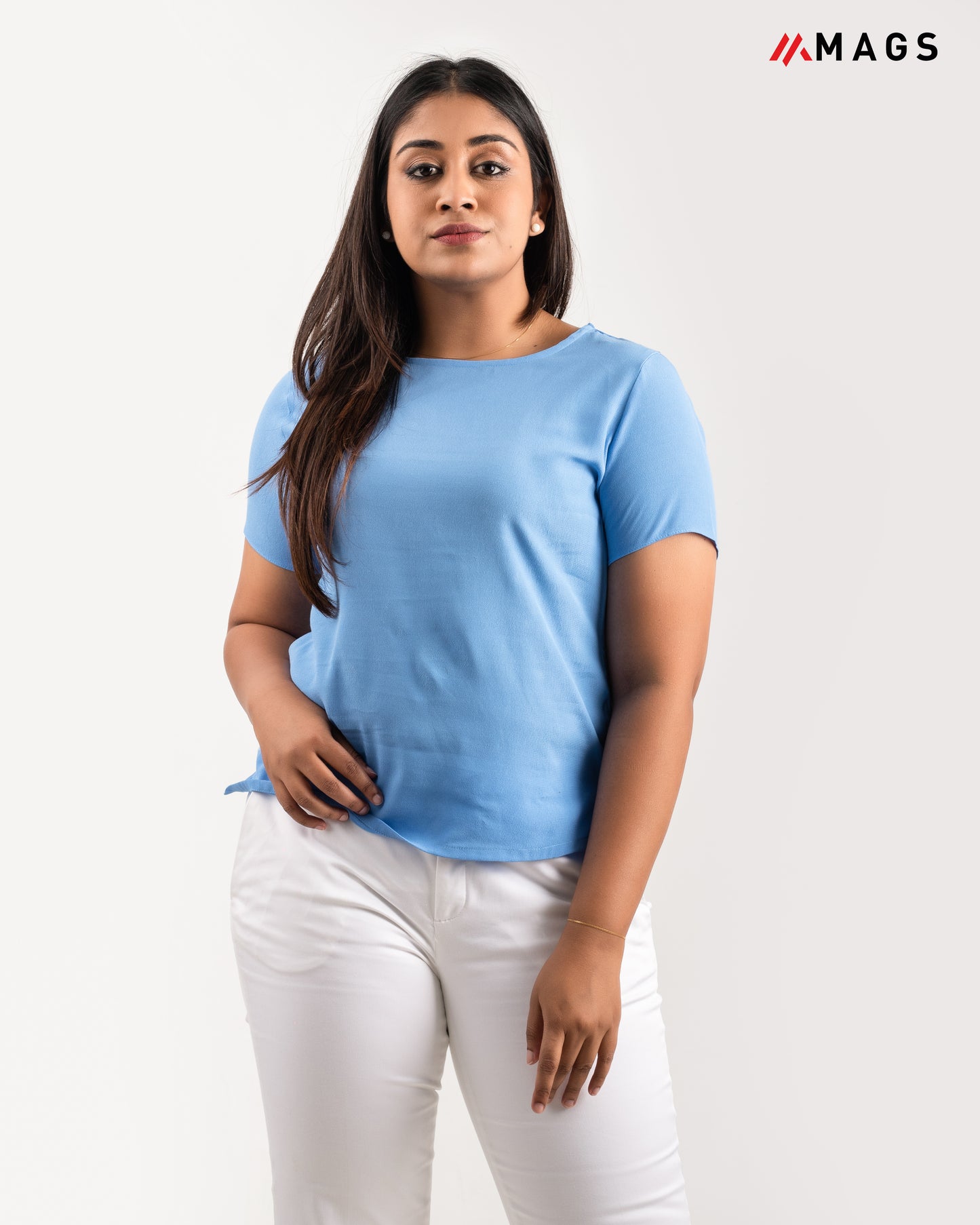 Round Neck Blue Basic Top