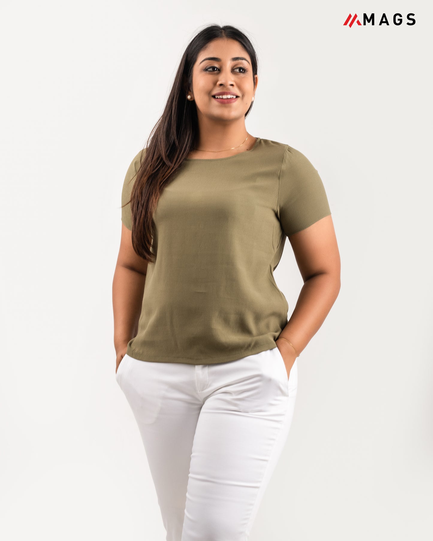 Round Neck Green Basic Top