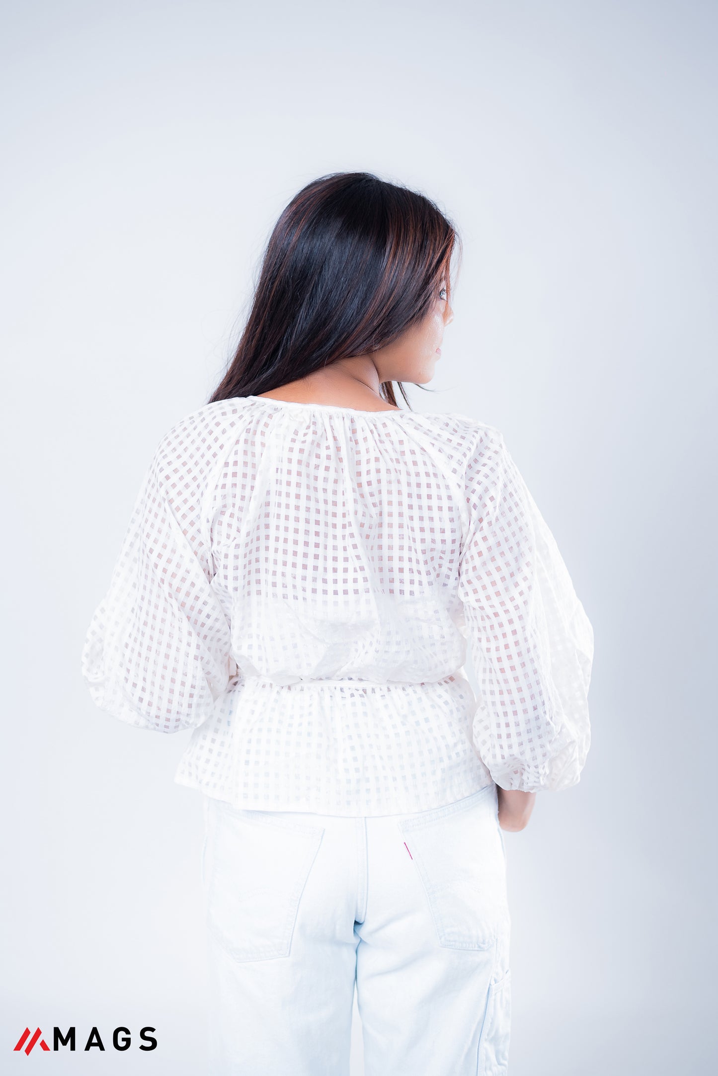 Vanilla Ivory Check Wrap Top