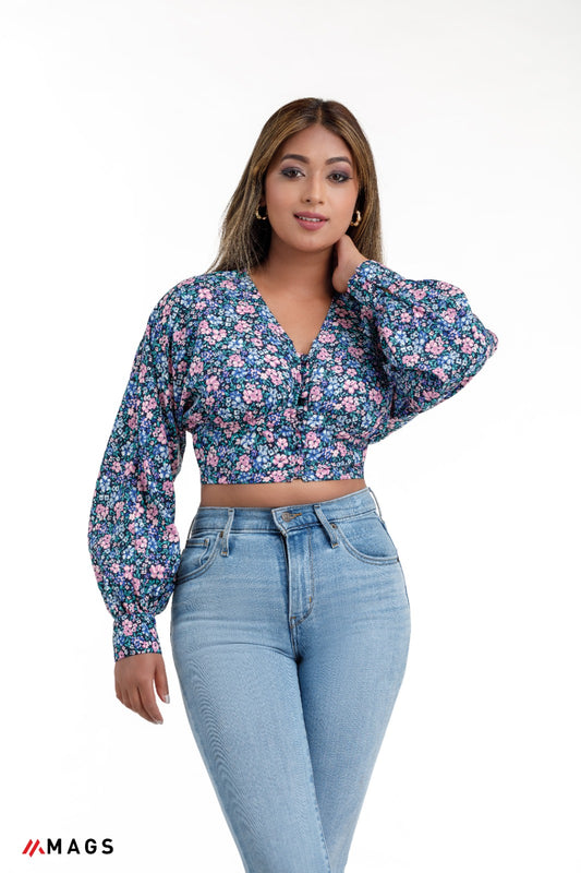 Retro V Neck Floral Top