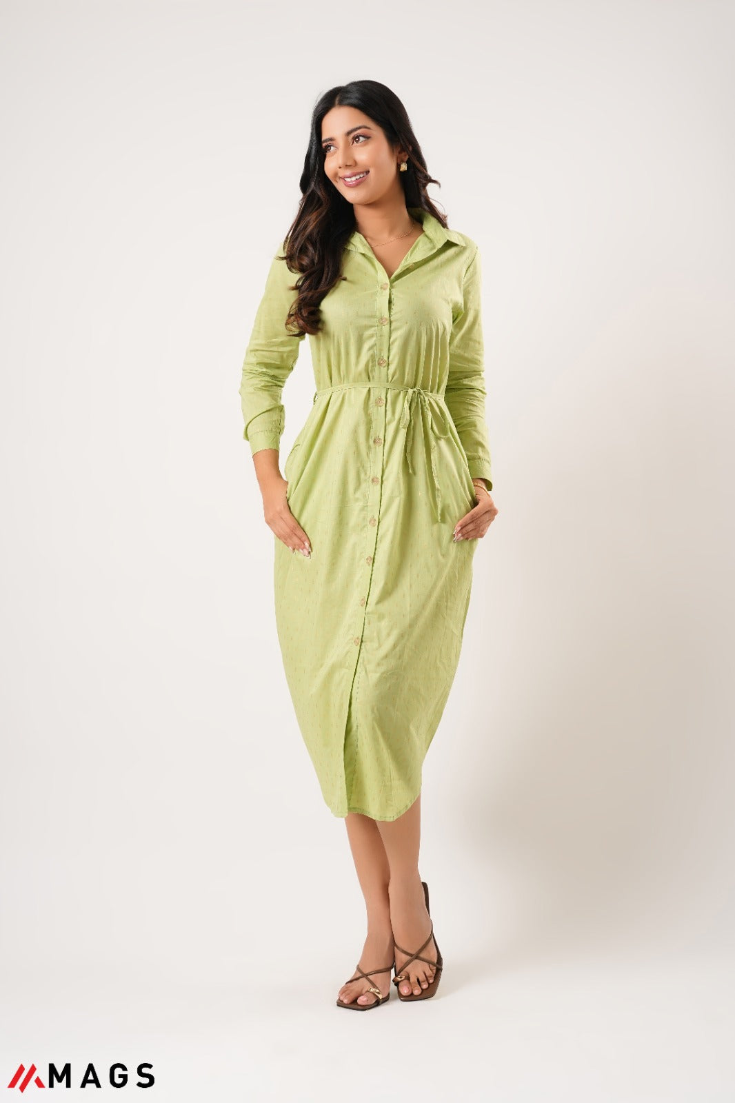 Gold Touch Greenish Long Dress
